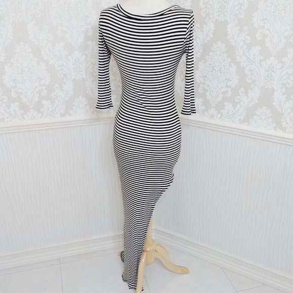 Charlotte Russe Long Maxi Bodycon Dress Black White Striped Juniors Size Medium - Picture 3 of 4